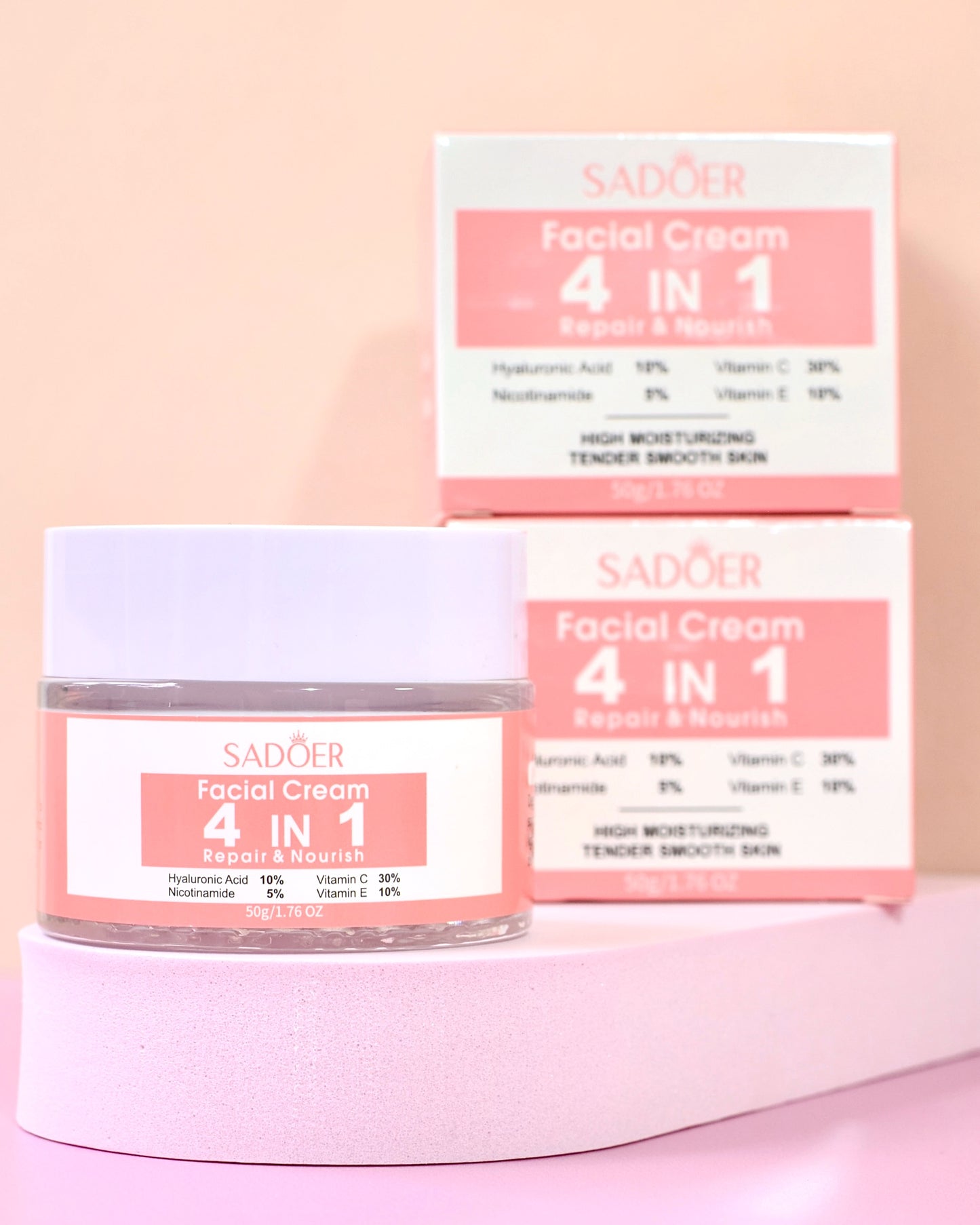 Crema Facial 4 en 1 Hidratación, Luminosidad & Reparación – Sadoer