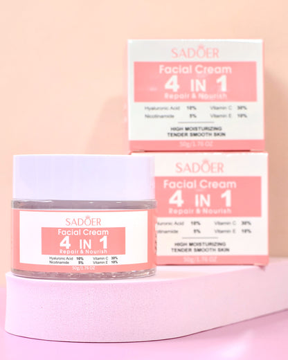 Crema Facial 4 en 1 Hidratación, Luminosidad & Reparación – Sadoer