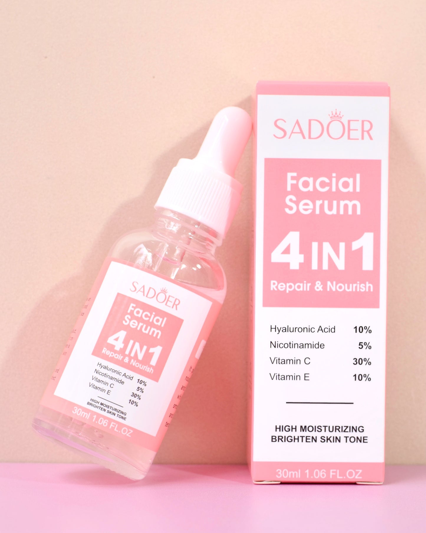 Sérum Facial 4-en-1 Hidratación + Luminosidad – Sadoer